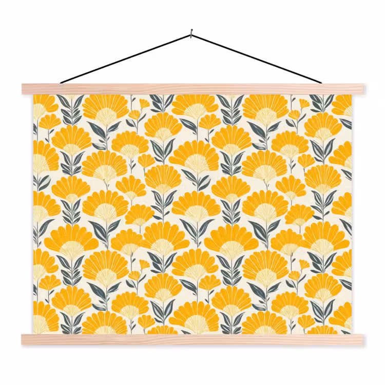 Schoolplaat - Bloemen - Retro - Botanisch - Okergeel - Grijs — 1