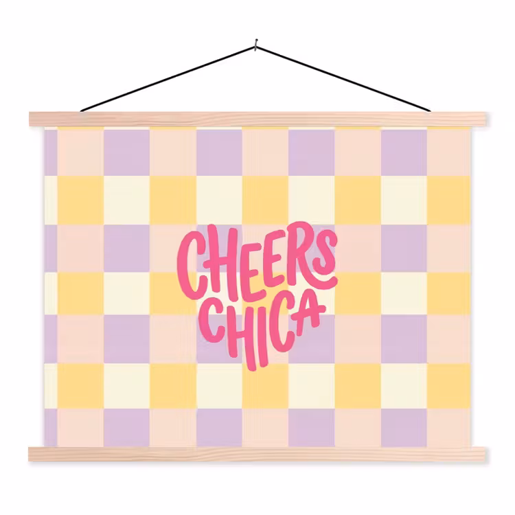 Schoolplaat - Cheers Chica - Ruitjes - Lila - Geel — 1