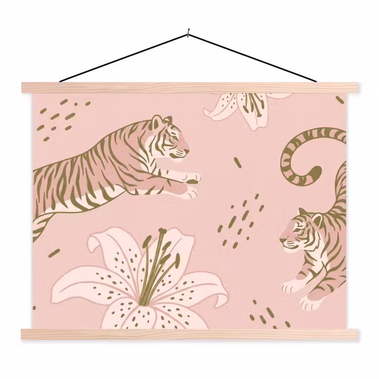 Schoolplaat - Kat - Springend - Bloemen - Abstract - Roze — 1