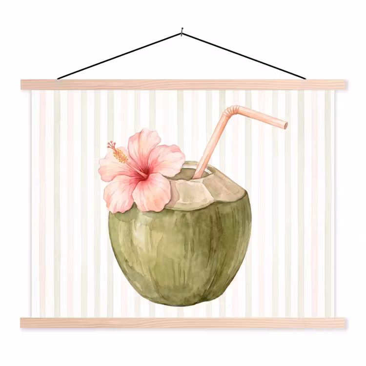 Schoolplaat - Kokosnoot - Drank - Tropisch - Illustratie - Zomer — 1