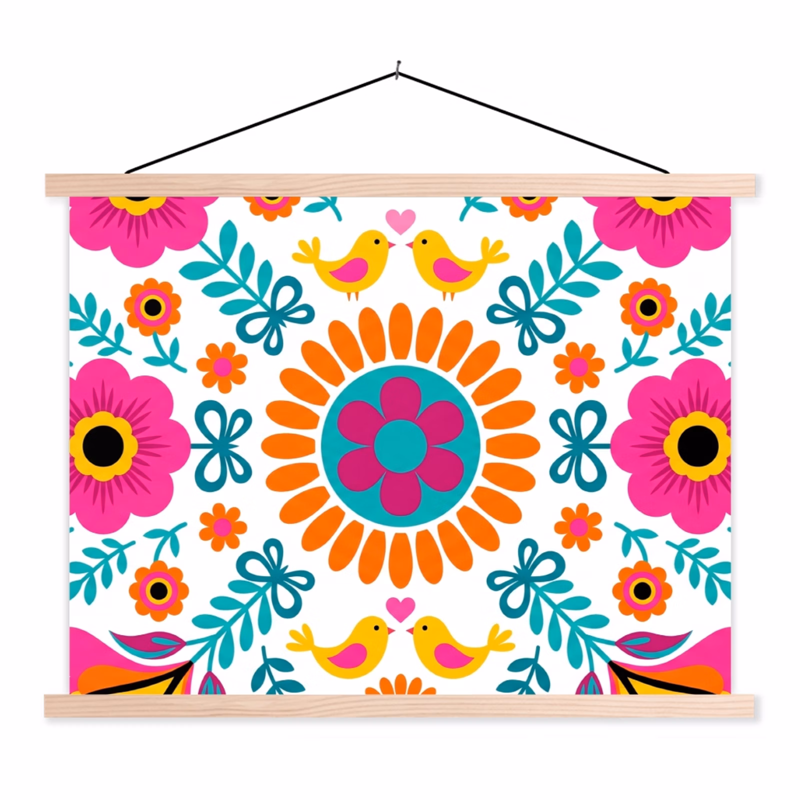 Schoolplaat - Bloemen - Vogel - Patroon - Kleurrijk - Modern — 1
