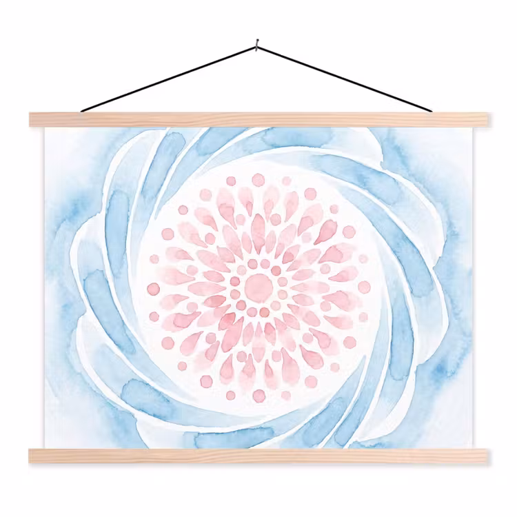 Schoolplaat - Abstract - Bloemvorm - Aquarel - Roze - Blauw — 1