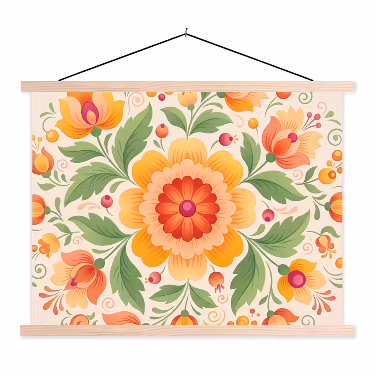 Schoolplaat - Bloemen - Patroon - Decoratief - Oranje — 1