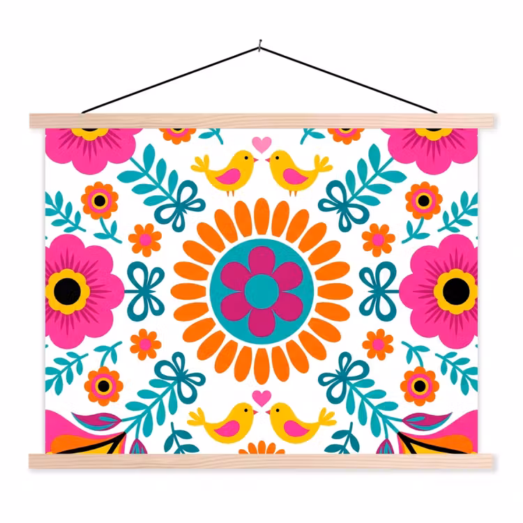 Schoolplaat - Bloemen - Vogel - Patroon - Kleurrijk - Modern — 1