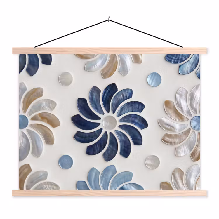 Schoolplaat - Bloemen - Parelmoer - Abstract - Patroon - Blauw — 1