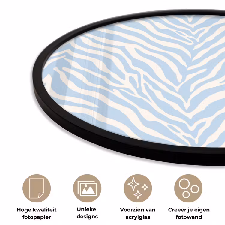 Ronde fotolijst - Zebra - Motief - Blauw - Wit — 5