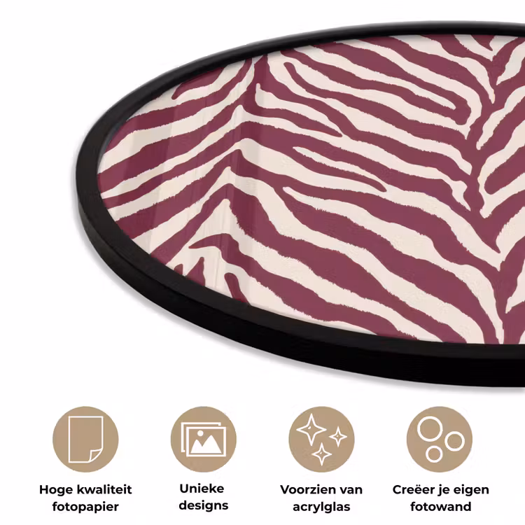 Ronde fotolijst - Zebra - Motief - Bordeaux - Rood — 5