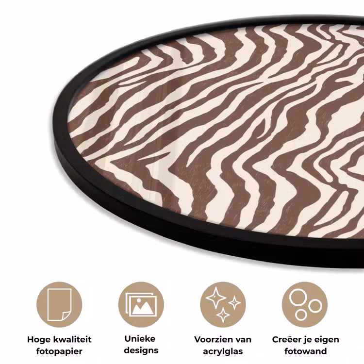 Ronde fotolijst - Zebra - Patroon - Zwart - Wit — 5
