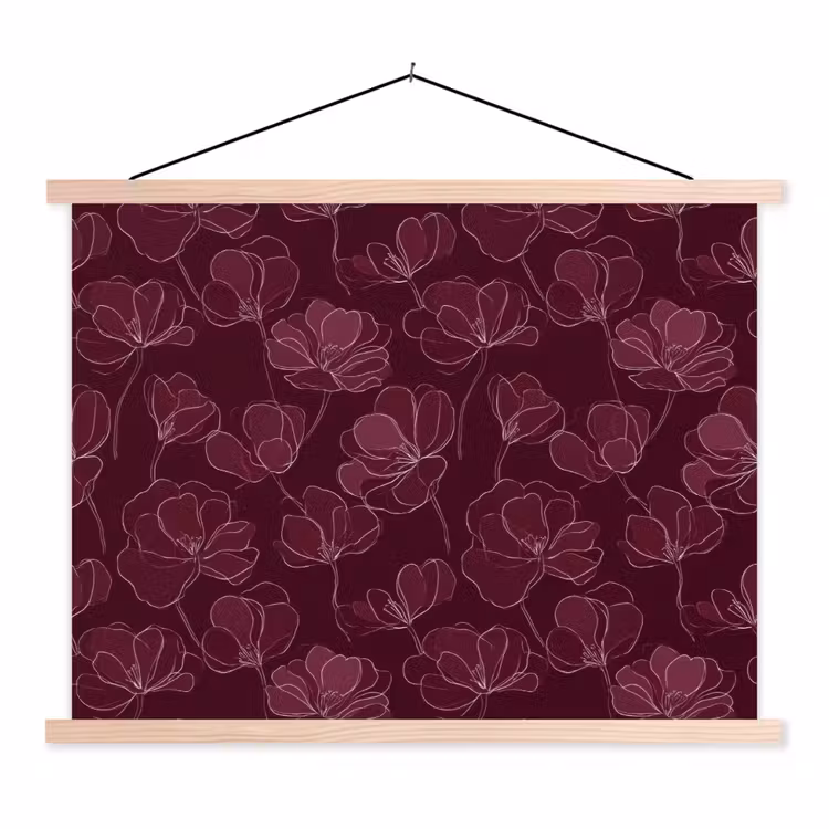Schoolplaat - Bloemen - Patroon - Bordeauxrood — 1