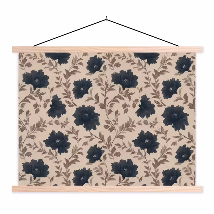 Schoolplaat - Motief - Bloemen - Zwart - Beige — 1