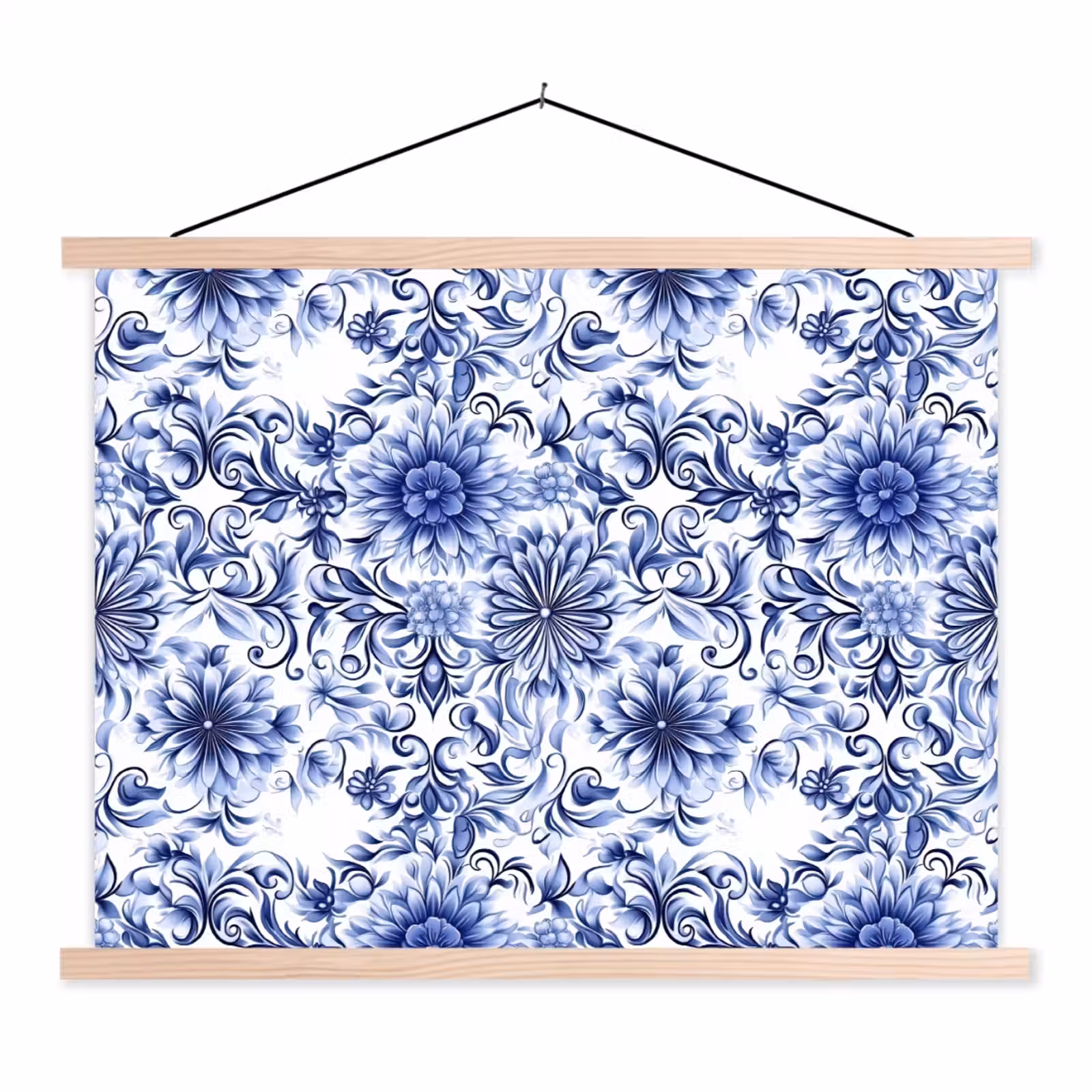 Schoolplaat - Bloemen - Blauw - Patroon - Wit — 1