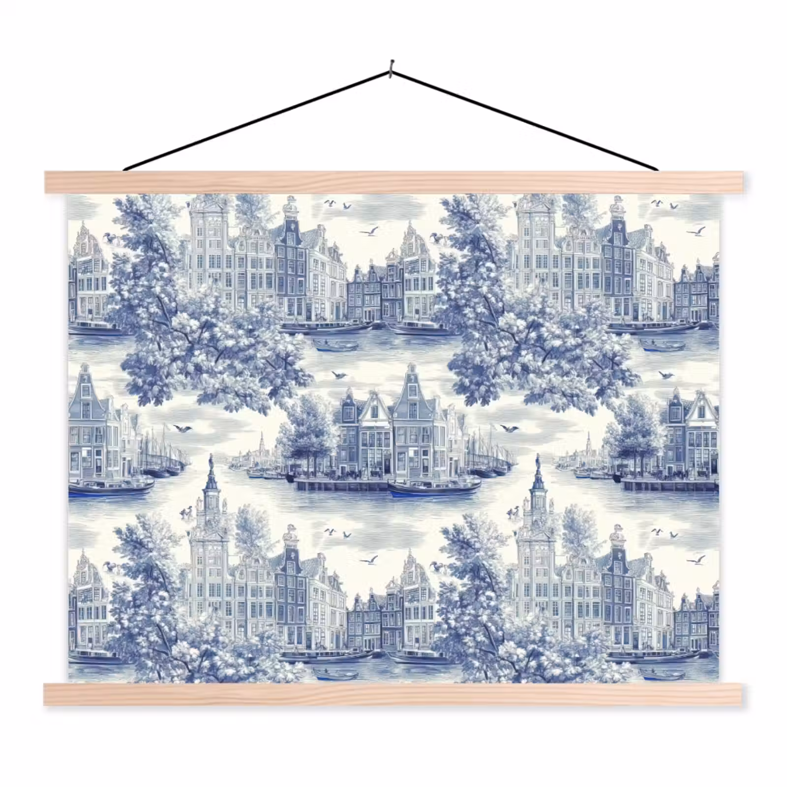 Schoolplaat - Huizen - Bomen - Water - Vogels - Blauw — 1