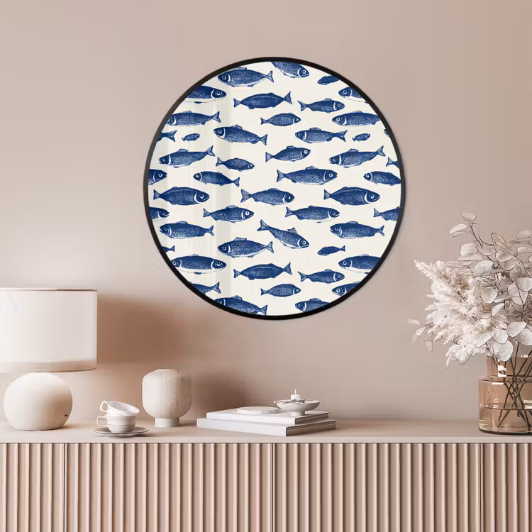 Ronde fotolijst - Vissen - Patroon - Blauw - Wit — 4