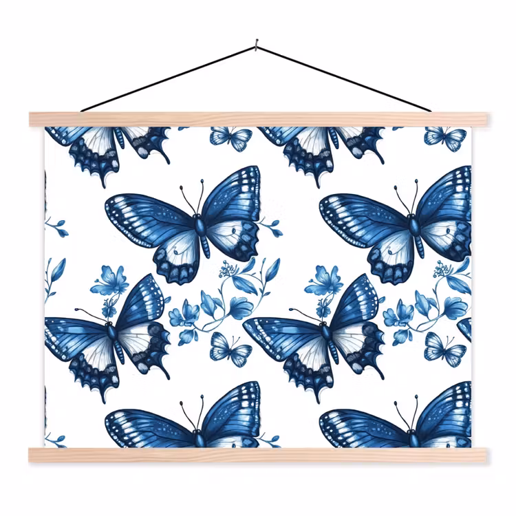 Schoolplaat - Blauw - Vlinders - Bloemen - Wit — 1