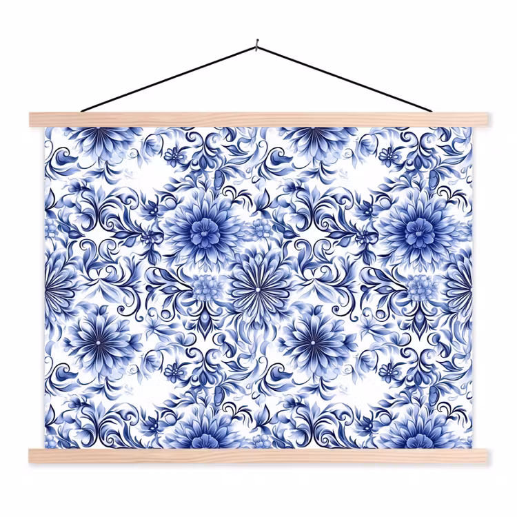 Schoolplaat - Bloemen - Blauw - Patroon - Wit — 1