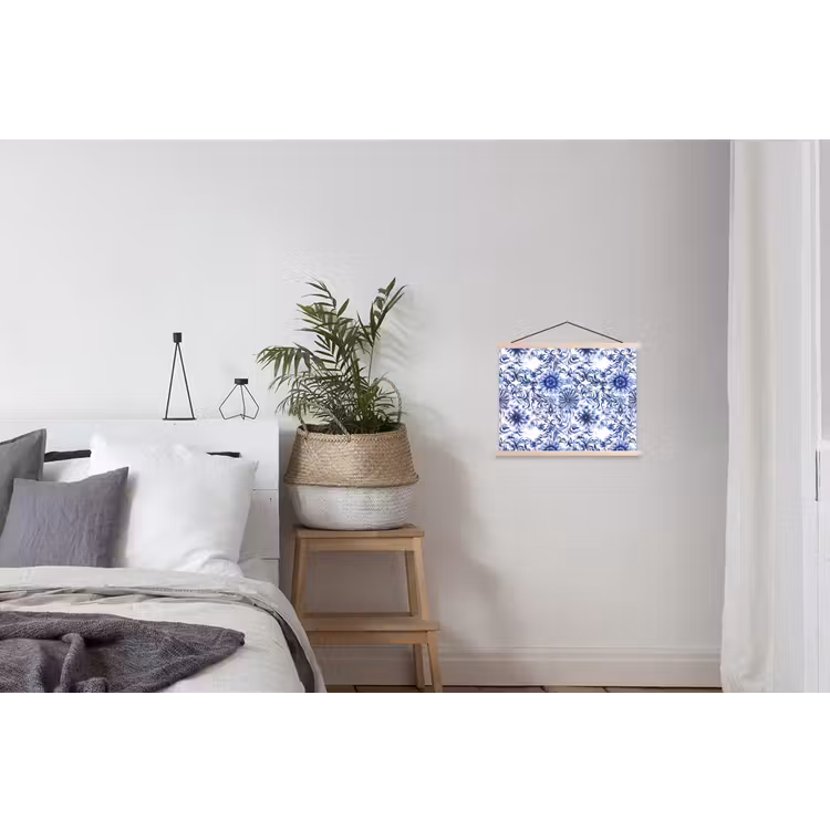 Schoolplaat - Bloemen - Blauw - Patroon - Wit — 2