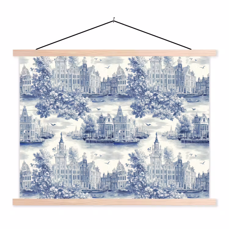 Schoolplaat - Huizen - Bomen - Water - Vogels - Blauw — 1
