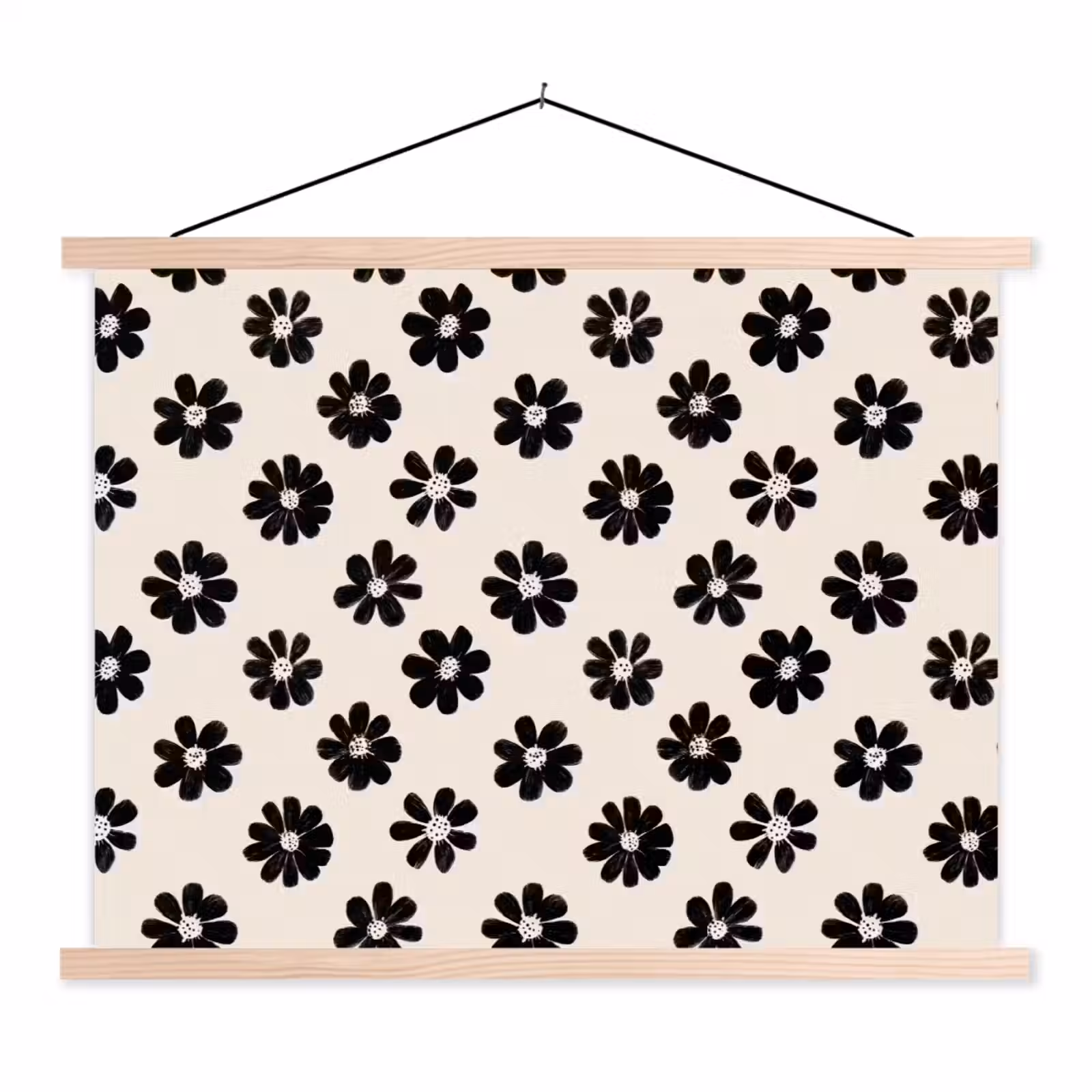 Schoolplaat - Grafisch - Madeliefjes - Zwart - Beige — 1