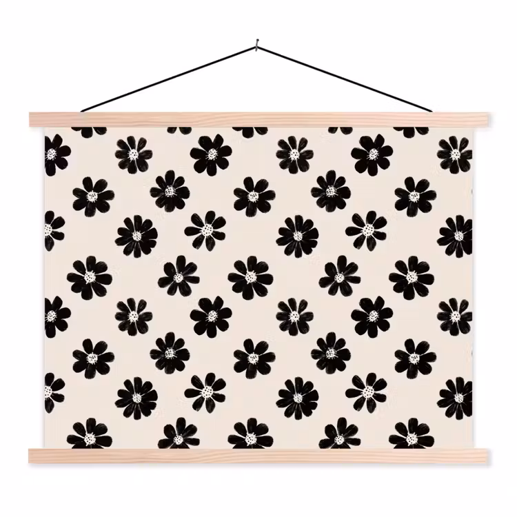 Schoolplaat - Grafisch - Madeliefjes - Zwart - Beige — 1