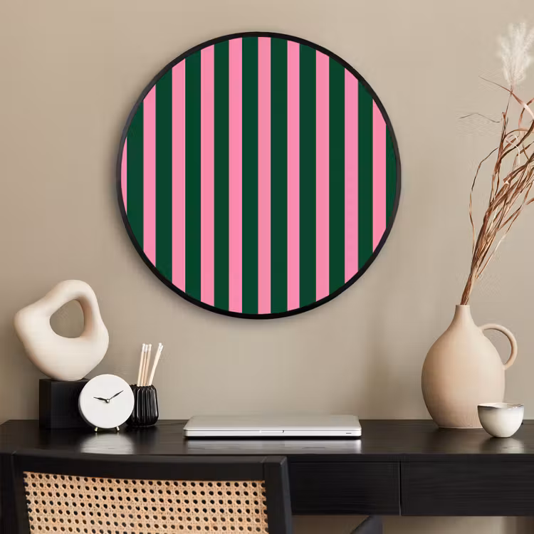 Ronde fotolijst - Verticale strepen - Groen - Roze — 2