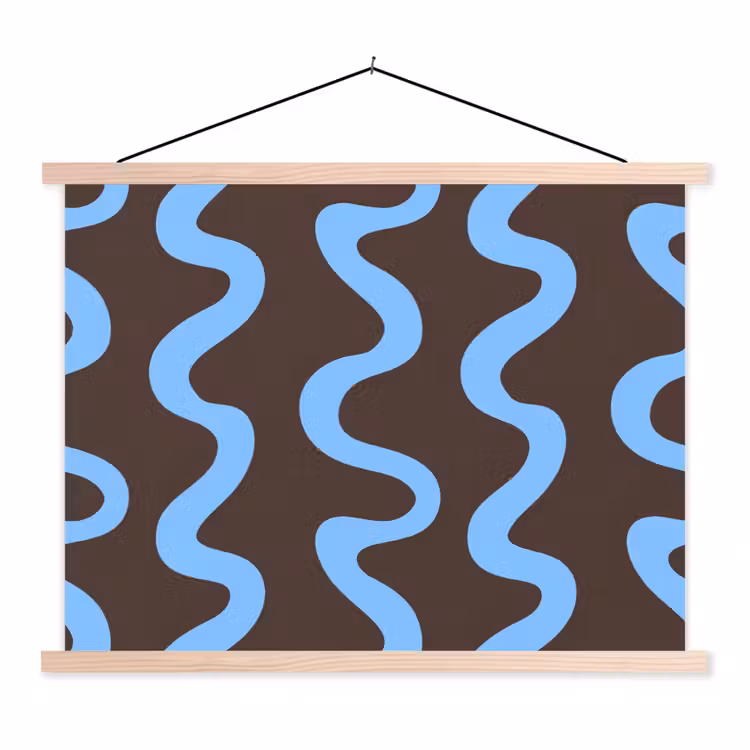 Schoolplaat - Kronkelende lijnen - Blauw - Bruin - Minimalistisch — 1