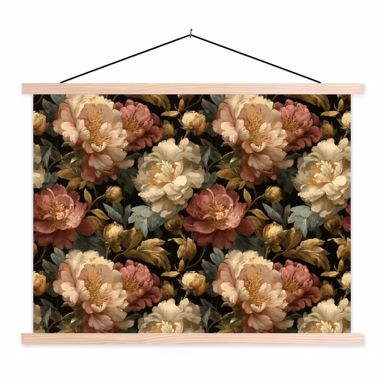 Schoolplaat - Bloemen - Barok - Patroon - Roze - Crème — 1