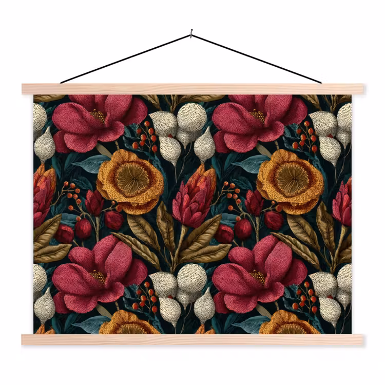 Schoolplaat - Bloemen - Patroon - Rood - Goud — 1