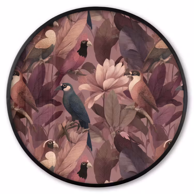 Ronde fotolijst - Vogels - Bladeren - Roze — 1
