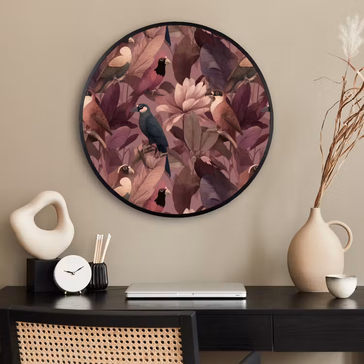 Ronde fotolijst - Vogels - Bladeren - Roze — 2
