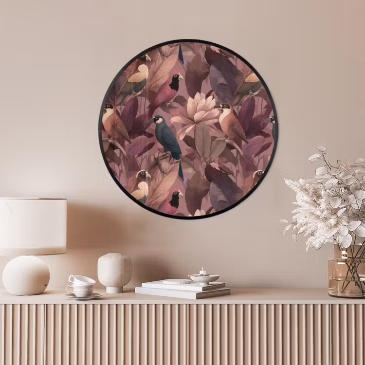 Ronde fotolijst - Vogels - Bladeren - Roze — 4