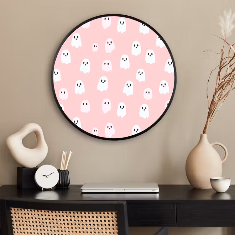Ronde fotolijst - Spookjes - Patroon - Roze — 2