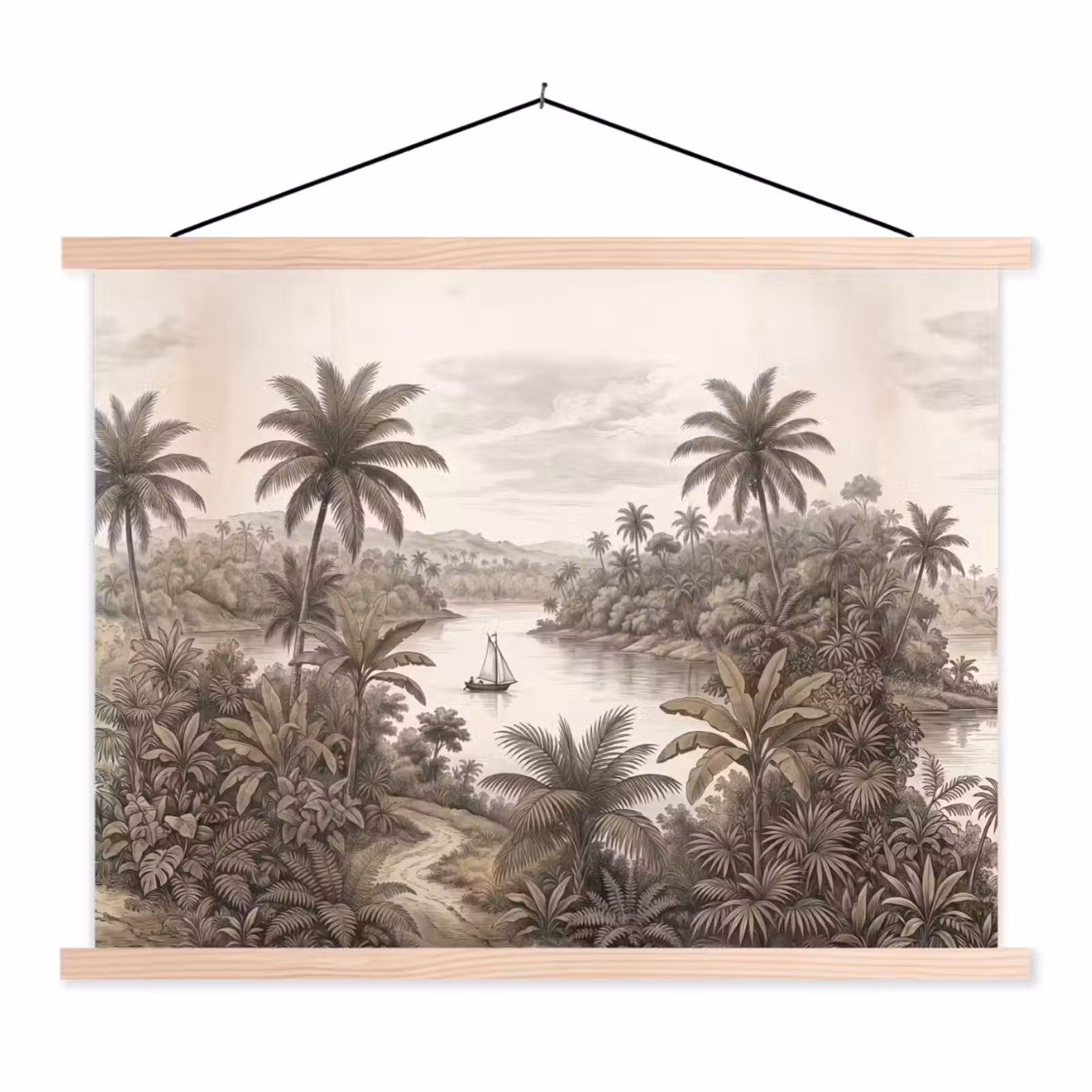 Schoolplaat - Landschap - Rivier - Boot - Tropisch - Vintage — 1