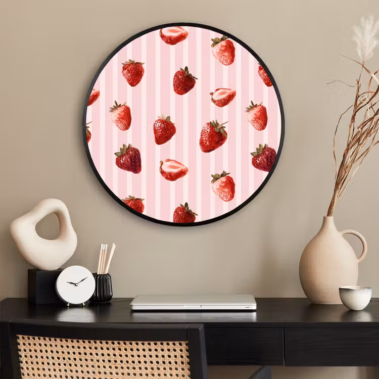 Ronde fotolijst - Strepen - Aardbei - Roze — 2