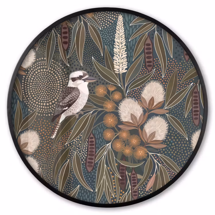 Ronde fotolijst - Vogel - Bladeren - Natuur - Illustratie - Groen — 1