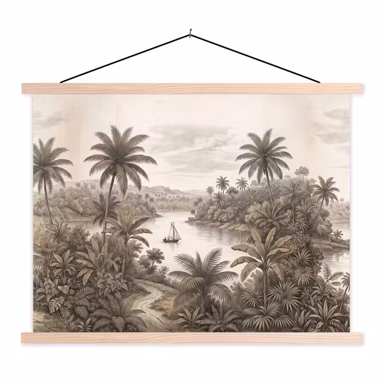 Schoolplaat - Landschap - Rivier - Boot - Tropisch - Vintage — 1