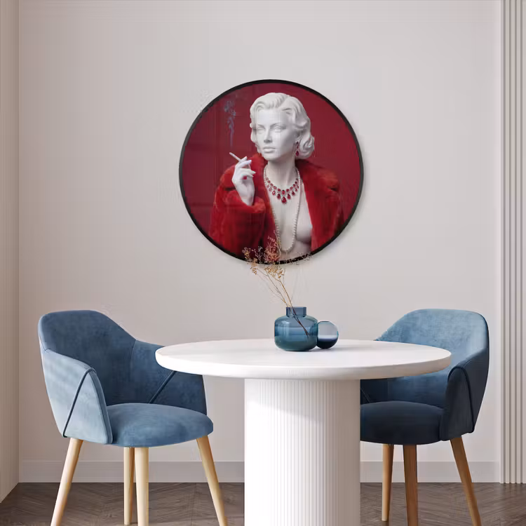 Ronde fotolijst - Vrouw - Bontjas - Mode - Klassiek - Rood — 3