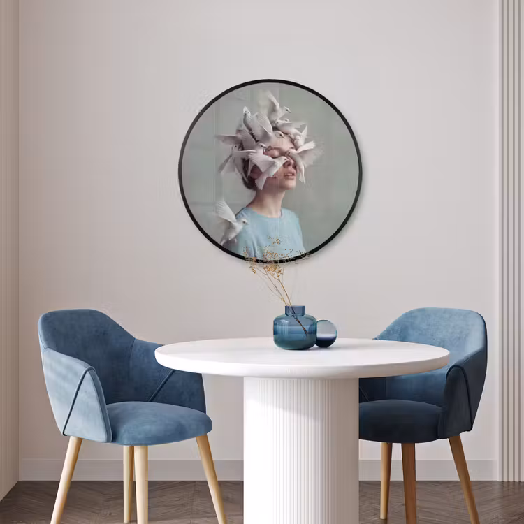 Ronde fotolijst - Vrouw - Vogels - Abstract - Modern - Wit — 3