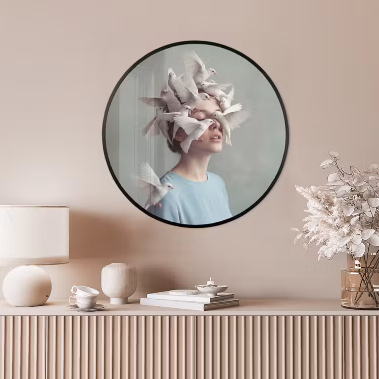 Ronde fotolijst - Vrouw - Vogels - Abstract - Modern - Wit — 4