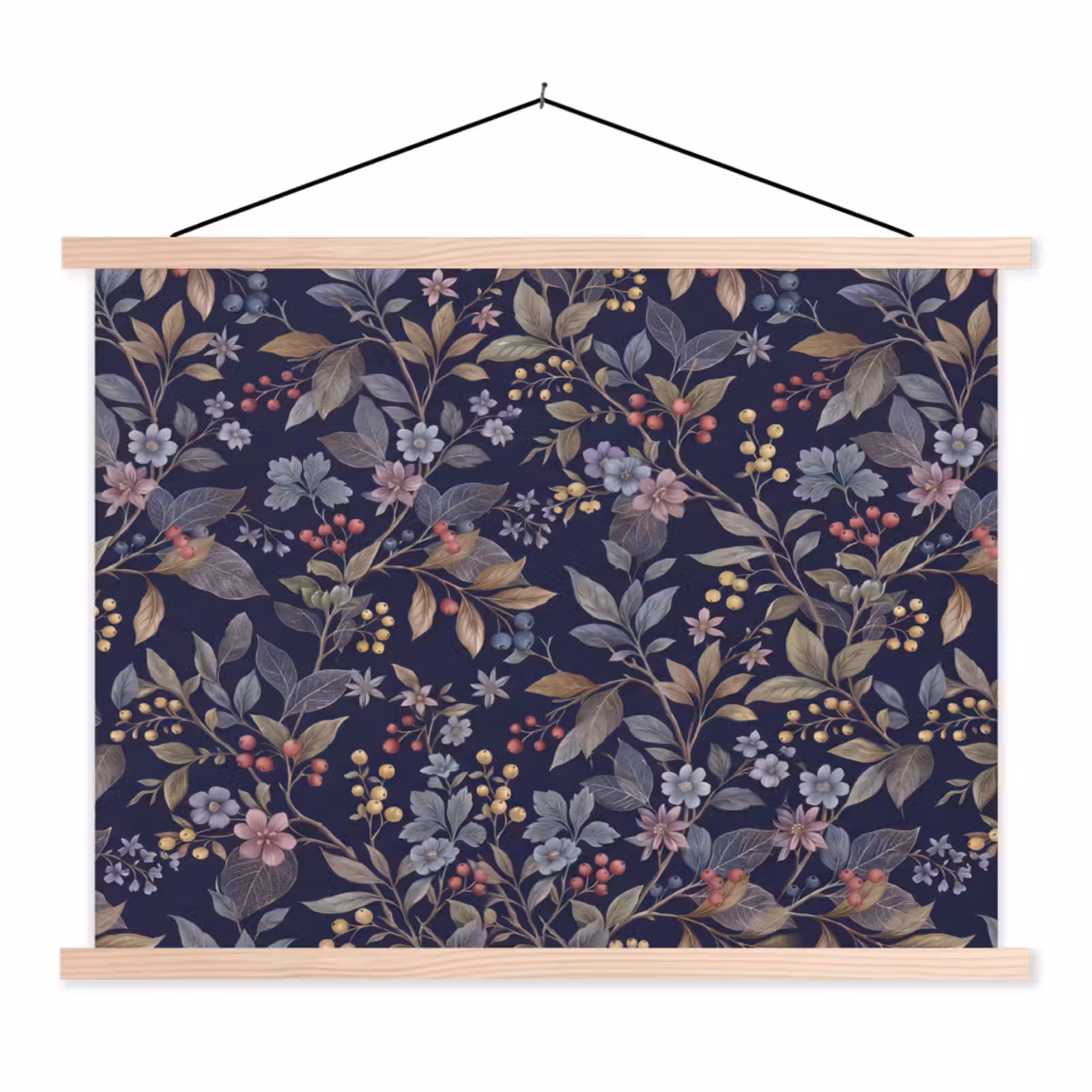 Schoolplaat - Bloemen - Bladeren - Patroon - Botanisch - Donkerblauw — 1