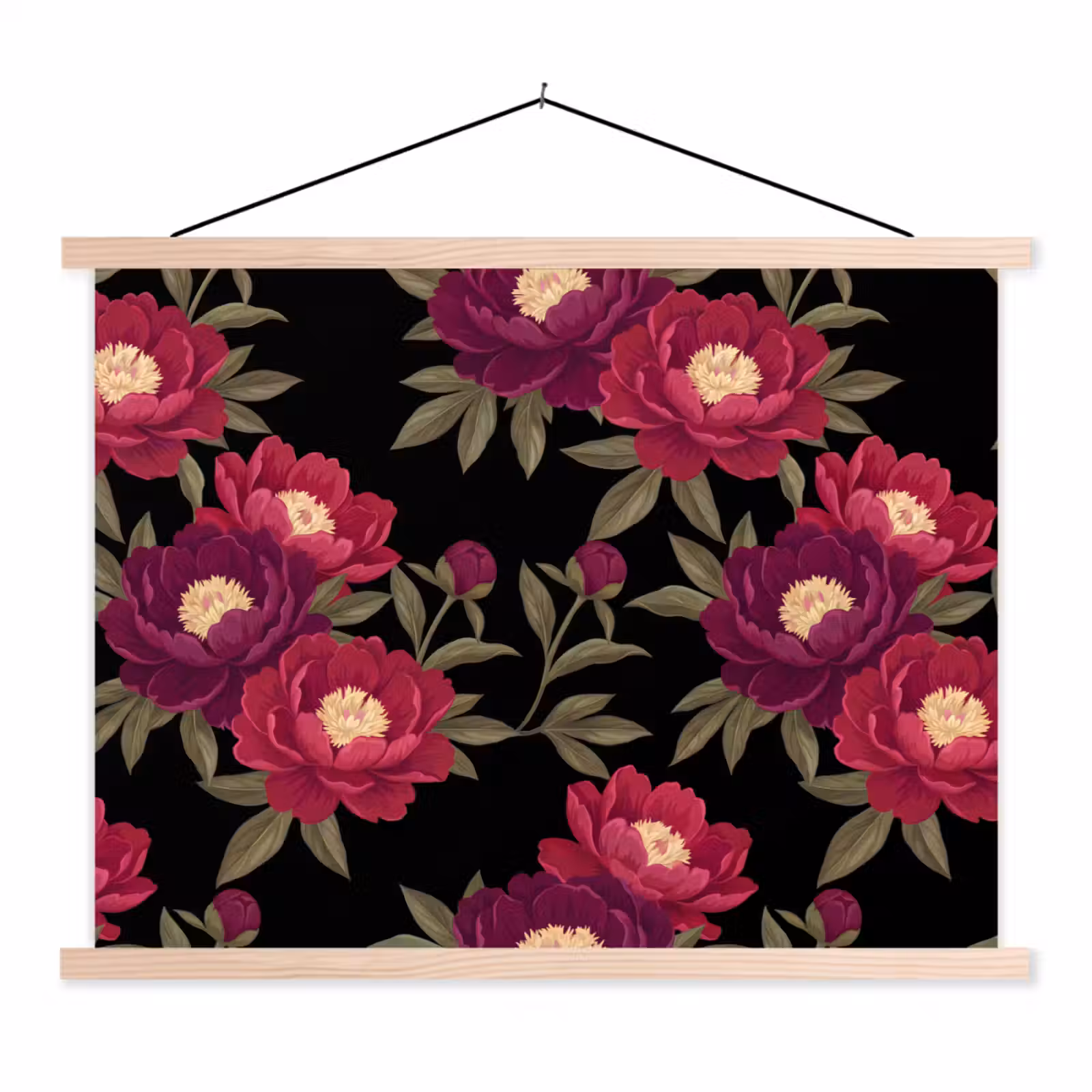 Schoolplaat - Bloemen - Patroon - Botanisch - Rood - Zwart — 1