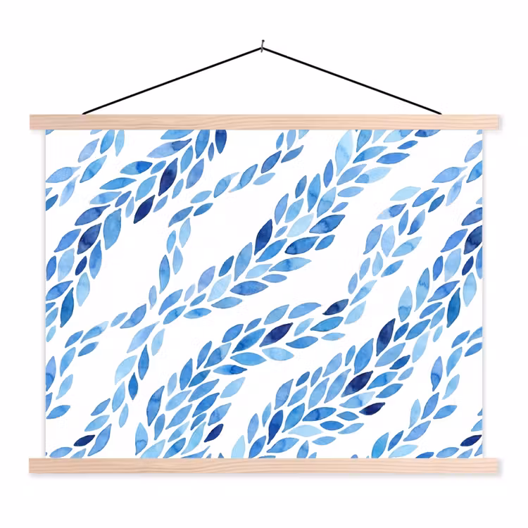 Schoolplaat - Bladeren - Aquarel - Patroon - Modern - Blauw — 1