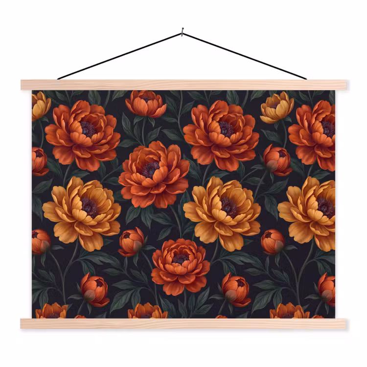 Schoolplaat - Bloemen - Bladeren - Natuur - Modern - Oranje — 1