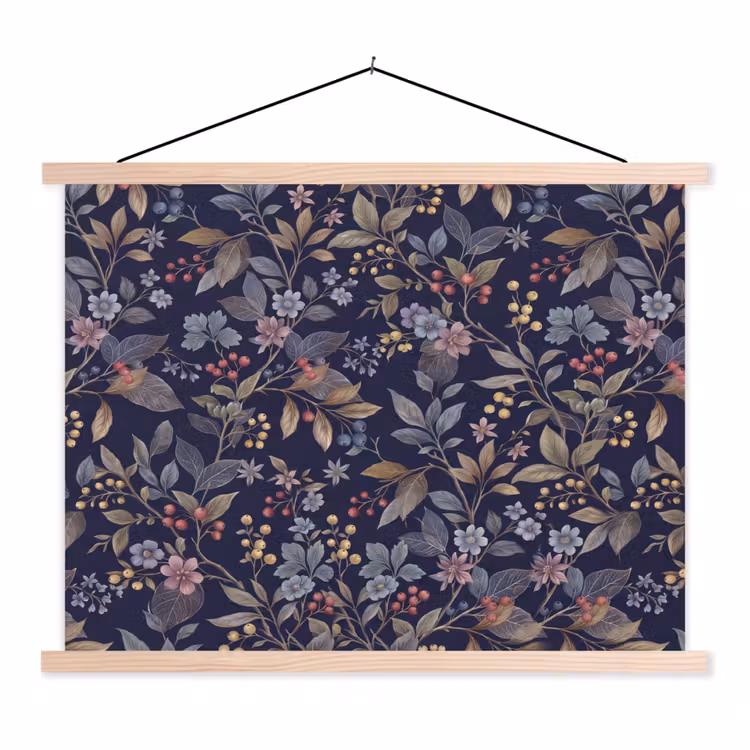 Schoolplaat - Bloemen - Bladeren - Patroon - Botanisch - Donkerblauw — 1