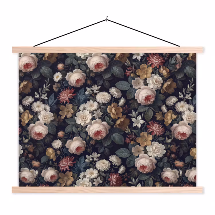 Schoolplaat - Bloemen - Boeket - Botanisch - Vintage - Donkere achtergrond — 1