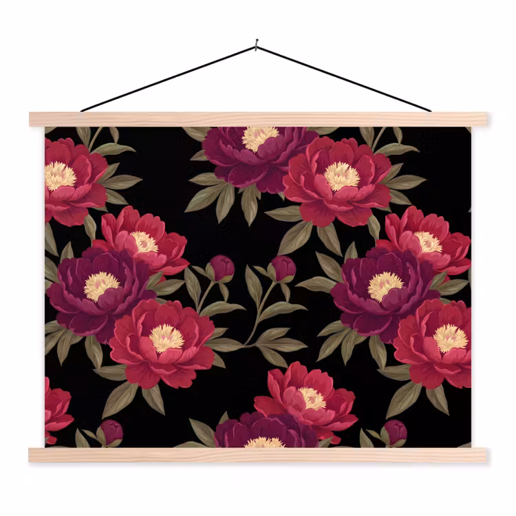 Schoolplaat - Bloemen - Patroon - Botanisch - Rood - Zwart — 1