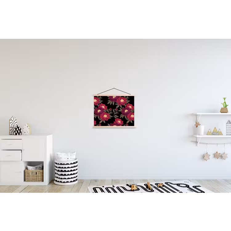 Schoolplaat - Bloemen - Patroon - Botanisch - Rood - Zwart — 3