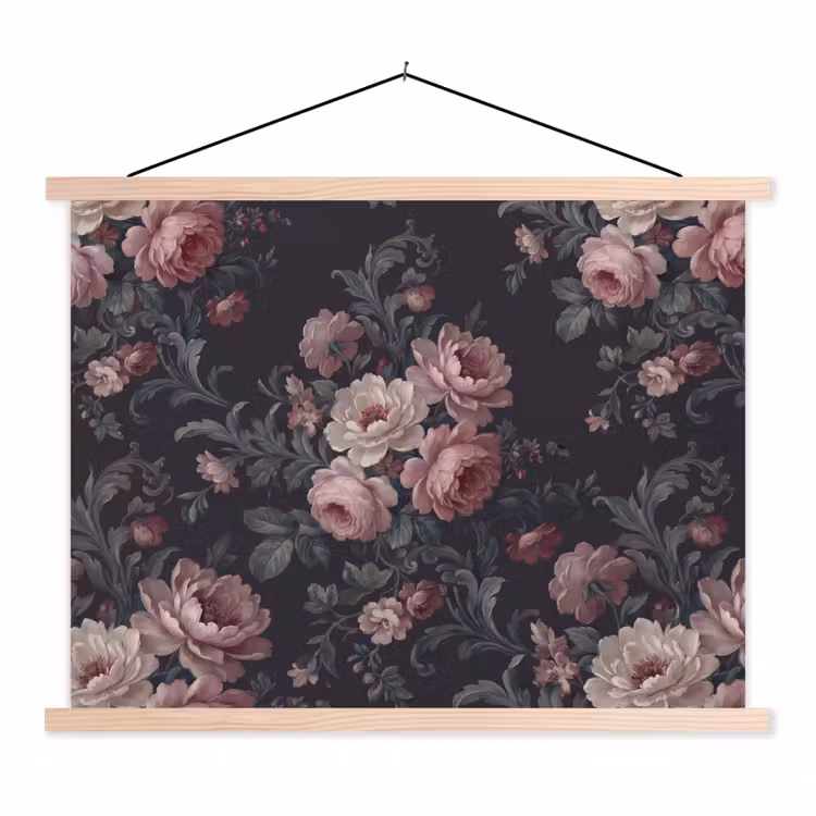 Schoolplaat - Bloemen - Patroon - Sierlijk - Roze - Donker — 1
