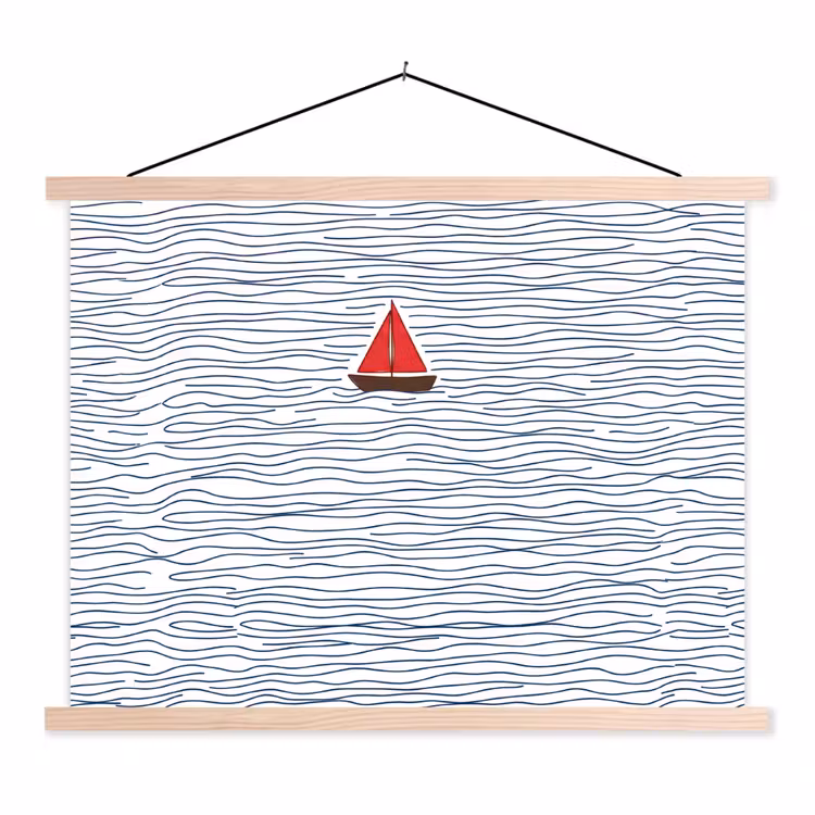 Schoolplaat - Boot - Water - Rood - Illustratie - Minimalistisch — 1