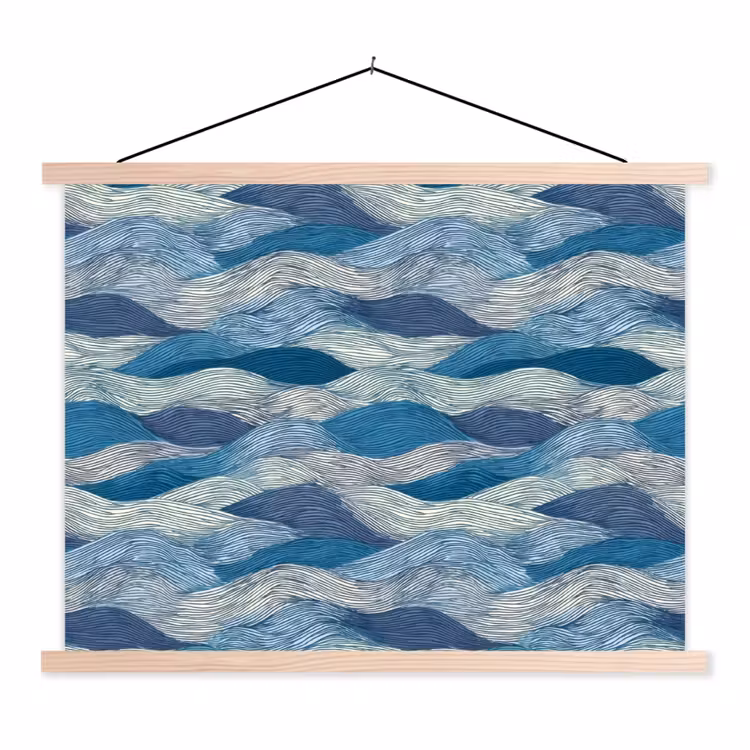 Schoolplaat - Getekend - Blauw - Wit - Golvend - Streepjes — 1