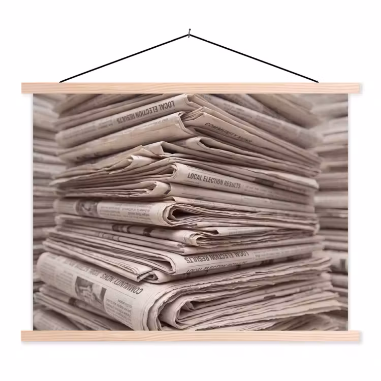 Schoolplaat - Kranten - Stapel - Nieuws - Vintage - Beige — 1